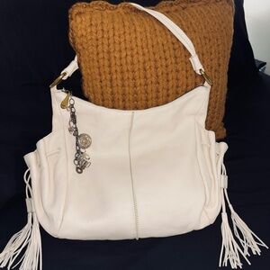 Hobo International like new cream fringe leather gold hardware handbag purse